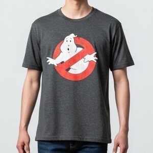 Ghostbusters T-Shirt Mens Medium Charcoal Gray distressed print 80s movie fan